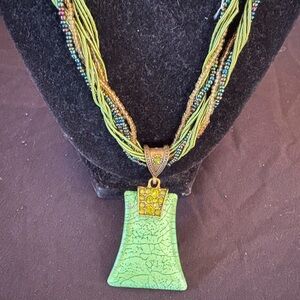 Green Beaded Necklace with Pendant